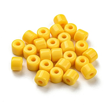 Opaque Acrylic Beads, Column, Yellow, 6.5x5mm, Hole: 2mm, about 3000pcs/500g