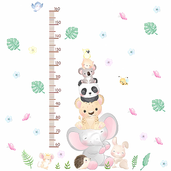 PVC Height Growth Chart Wall Sticker, Cartoon Animal with 60 to 160 cm Measurement, for Kid Room Bedroom Wallpaper Decoration, Colorful, 904x304x2mm, 2pcs/set