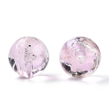 Handmade Silver Foil Lampwork Beads, Round, Pink, 13~14mm, Hole: 1.6~1.8mm