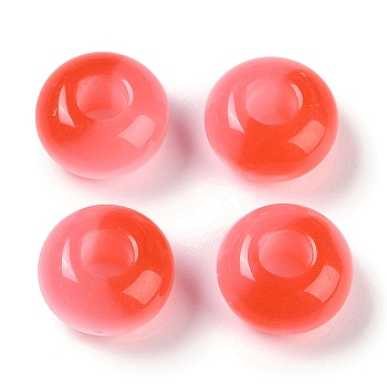 Resin European Beads, Large Hole Beads, Imitation Cat Eye, Rondelle, Red, 13.5x7.5mm, Hole: 5mm