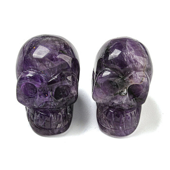 Halloween Natural Amethyst Skull Figurines, for Home Office Desktop Decoration, 28~30x23~25x26~27mm