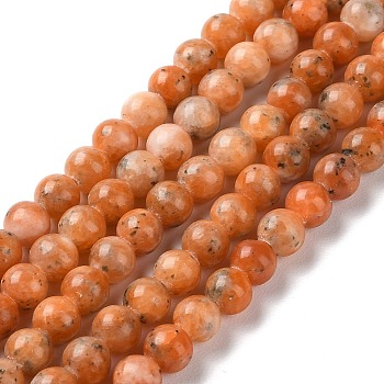 Natural Orange Calcite Beads Strands, Round, 6mm, Hole: 1mm, about 67~68pcs/strand, 15.16~15.35 inch(38.5~39cm)