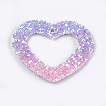 PU Leather Pendants, with Sequins, Heart, Colorful, 35x39.5x2mm, Hole: 1.5mm