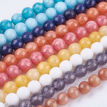 Natural White Jade Bead Strands, Dyed, Faceted, Round, Mixed Color, 4mm, Hole: 1mm, 100pcs/strand, 14.9 inch