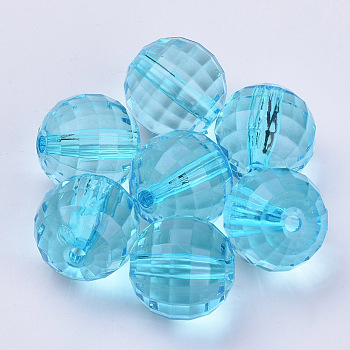 Transparent Acrylic Beads, Faceted, Round, Deep Sky Blue, 8x8mm, Hole: 1.5mm, about 177pcs/50g