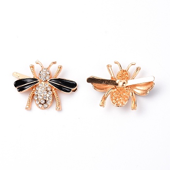 Iron Shoe Buckle Clips, with Rhinestone and Enamel, for Shoes Decoration, Bee, Light Gold, 25.5x33.5x7mm