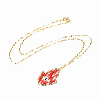 (Jewelry Parties Factory Sale)Handmade Japanese Seed Beads Pendant Necklaces, with Brass Chain and 304 Stainless Steel Open Jump Rings, Hamsa Hand with Eye, Red, 18 inch(45.8cm)