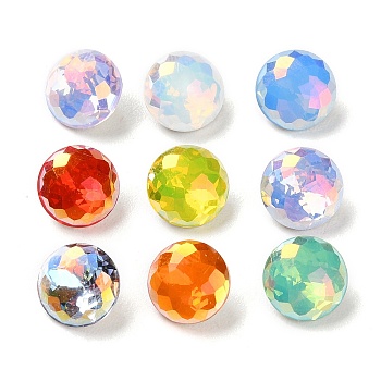 K9 GLass Rhinestone Cabochons, Faceted, Pointed Back & Back Plated, Half Round, Mixed Color, 8x4.5mm