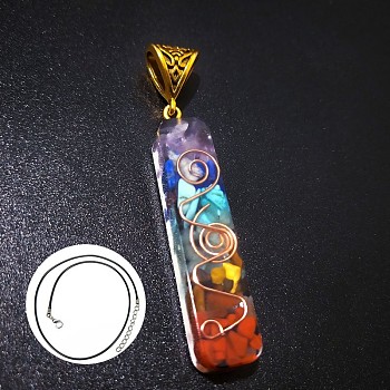 Natural & Synthetic Mixed Gemstone Rectangle Pendant Necklace, Chakra Theme Necklace