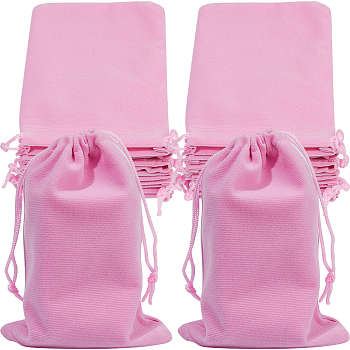 Beebeecraft Velvet Jewelry Drawstring Gift Bags, Rectangle, Pearl Pink, 14.5~15.5x10.5~11x0.4cm, about 20pcs/bag