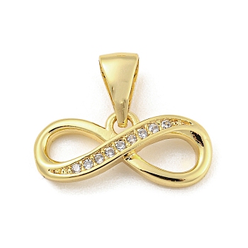 Brass Micro Pave Clear Cubic Zirconia Pendants, Infinity, Real 18K Gold Plated, 8x18.5x3.5mm, Hole: 6x3.5mm