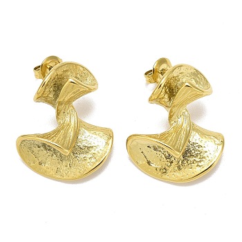 Ion Plating(IP) 304 Stainless Steel Stud Earrings, Leaf, Real 14K Gold Plated, 24x20mm