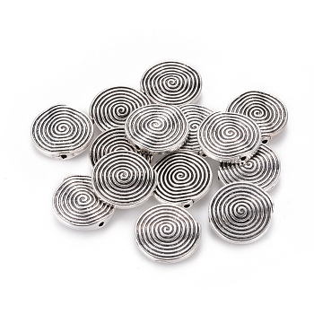 Tibetan Style Alloy Beads, Lead Free & Cadmium Free, Flat Round, Antique Silver, 18x3.2mm, Hole: 1.5mm