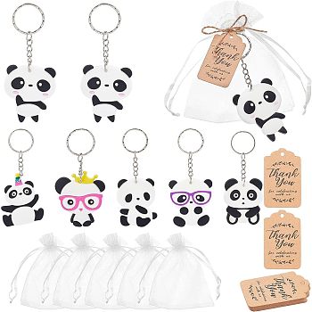Olycraft PVC Plastic Panda Keychain, with Platinum Iron Findings, Panda, and 24Pcs Kraft Paper Tags, Mixed Color, Keychain: 9.5~10.3cm