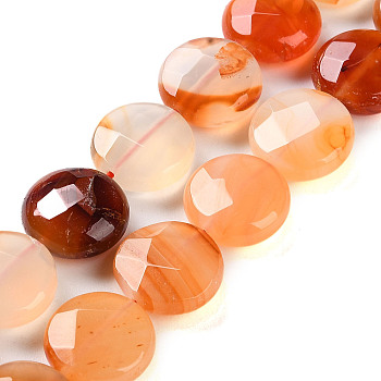 Natural Agate Beads Strands, Faceted Rhombus Cut, Flat Round, 14.5x7.5mm, Hole: 1mm, about 27pcs/strand, 15.16''(38.5cm)