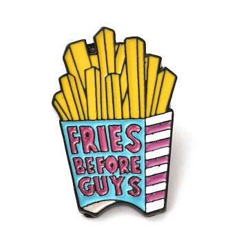 Alloy Enamel Brooches, Enamel Pin, with Butterfly Clutches, French Fries with Word Fries Before Guys, Electrophoresis Black, Yellow, 32.5x21x10mm