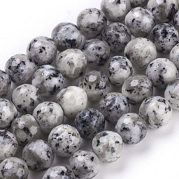 Faceted Round Natural Agate Beads Strands, Dyed, Dark Gray, 8mm, Hole: 1.5mm, about 45pcs/strand, 14.9 inch