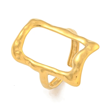 Ion Plating(IP) 304 Stainless Steel Hollow Rectangle Cuff Ring for Women, Real 18K Gold Plated, Adjustable