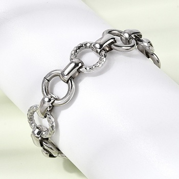 304 Stainless Steel Link Chain Bracelets for Women, Ring, Stainless Steel Color, 6.65 inch(16.9cm)