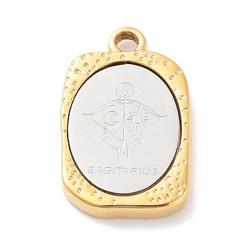 304 Stainless Steel Pendants, Rectangle with Twelve Constellations Charm, Golden & Stainless Steel Color, Sagittarius, 23x14.5x3mm, Hole: 2mm