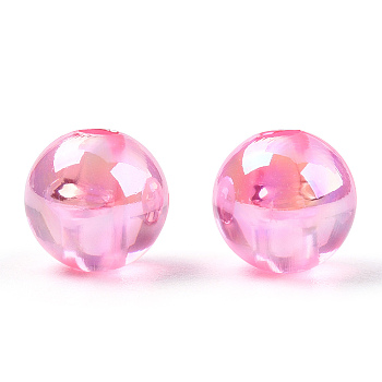 Transparent Acrylic Beads, AB Colors Plated, Round, Pearl Pink, 6mm, Hole: 1.8mm