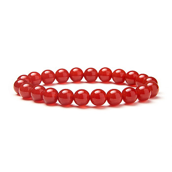 Natural Red Agate Round Beads Stretch Bracelets, Dyed & Heated, with Spare Beads, Elastic Fibre Wire and Iron Big Eye Beading Needle, 50~52mm