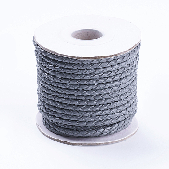 Round Braided Cowhide Cords, Gray, 3mm, about 10.93 yards(10m)/roll