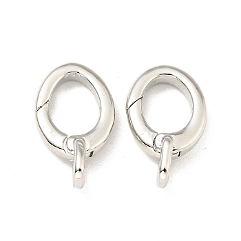 Brass Spring Gate Rings, Oval, Cadmium Free & Lead Free, Long-Lasting Plated, Platinum, 15.5x9x2.5mm, Hole: 1.8x2.5mm