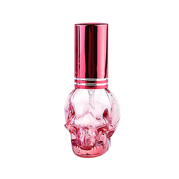 Glass Spray Bottles, with Aluminum Lid, Skull, Crimson, 3.5x2.7x6.7cm, Capacity: 8ml(0.27fl. oz)