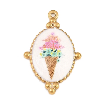 Printed 304 Stainless Steel Pendants, Oval with Ice Cream Charms, Colorful, Golden, 33x21x3.5mm, Hole: 1.5mm