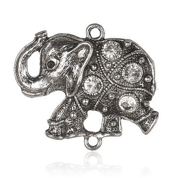 Alloy Rhinestone Animal Pendants, Elephant, Antique Silver, Crystal, 41x49x5mm, Hole: 3mm(ALRI-J119-01AS)