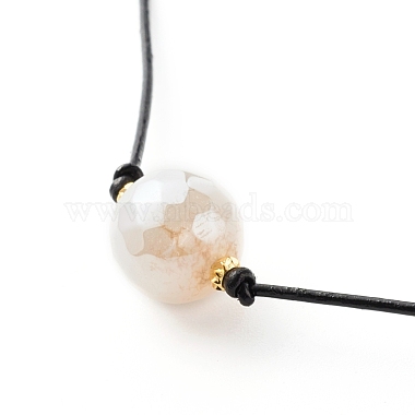 Pearl Luster Plated Round Faceted Natural Agate Pendant Necklace(NJEW-JN03657-01)-4