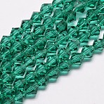 Imitate Austrian Crystal Bicone Glass Beads Strands, Grade AA, Faceted, Dark Cyan, 4x4mm, Hole: 0.8~1mm, about 75~78pcs/strand, 28~29cm(GLAA-F029-4x4mm-10)