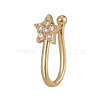 Brass Micro Pave Clear Cubic Zirconia Clip-on Nose Septum Rings, Nose Piercing Jewelry for Women Men, Golden, Star, 12mm, Flower: 4x4mm(WGE30AD-15)