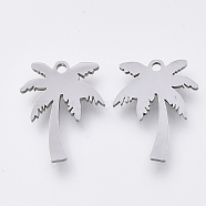 201 Stainless Steel Pendants, Laser Cut Pendants, Coconut Tree, Stainless Steel Color, 17x12.5x1mm, Hole: 1.2mm(X-STAS-S110-003P)