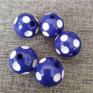 Opaque Resin Beads, Round, with Polka Dot Pattern, Marine Blue, 18mm, Hole: 1.5mm, 200pcs/bag(RESI-TAC0001-02D-03)