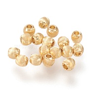Brass Beads, Long-Lasting Plated, Textured, Solid Round, Real 18K Gold Plated, 3.5x3.4mm, Hole: 1.4mm(KK-M213-02C-G)