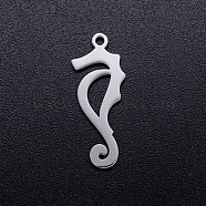 201 Stainless Steel Hollow Pendants, Sea Horse, Stainless Steel Color, 23x9x1mm, Hole: 1.5mm(STAS-Q201-JN281-1)