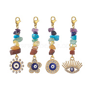 Chakra Gems Chip Evil Eye Pendant Decorations, Alloy Crystal Rhinestone Ornament with Stainless Steel Lobster Claw Clasps, Mixed Shapes, 58~59mm(HJEW-JM01005)