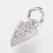 Brass Micro Pave Cubic Zirconia Charms, Lead Free & Cadmium Free, Triangle, Platinum, 8x5x2mm, Hole: 2.8mm(ZIRC-F083-025P-RS)