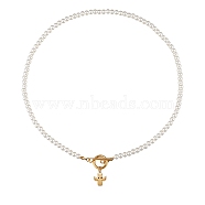304 Stainless Steel Pendant Necklaces, with Acrylic Imitation Pearl Round Beads and Toggle Clasps, Angel, White, Golden, 17.91 inch(45.5cm)(NJEW-SZ0001-15)