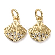 Brass Micro Pave Clear Cubic Zirconia Charms, with Jump Rings, Shell Shape, Golden, 11.5x10x2mm, Hole: 3mm(X-KK-I658-18G)