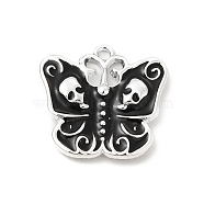Halloween Alloy Enamel Pendants, Butterfly with Skull Charm, Platinum, Black, 22.5x23x3mm, Hole: 1.8mm(ENAM-I053-C06)