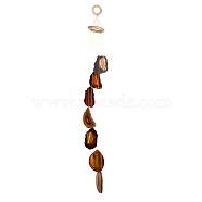 Chakra Natural Dyed Agate Piece Hanging Ornament, Wind Chime, with Wood Ring, for Home Decor, Colorful, 720~750mm, Hole: 25mm(HJEW-R126-01E)
