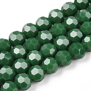 Opaque Glass Beads Stands, Faceted(32 Facets), Round, Dark Green, 6mm, Hole: 1mm, about 98pcs/strand, 20.47''(52cm)(EGLA-A035-P6mm-D06)