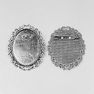 Vintage Tibetan Alloy Brooch Cabochon Bezel Settings, Cadmium Free & Lead Free, with Iron Pin Back Bar Findings, Antique Silver, Oval Tray: 40x30mm, 51x40x2mm, Pin: 0.8mm(X-PALLOY-O037-08AS)