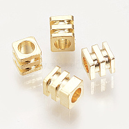 Brass Spacer Beads, Grooved Beads, Nickel Free, Real 18K Gold Plated, Cube, Golden, 3x3x3mm, Hole: 2mm(KK-Q735-55G)