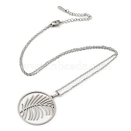201 Stainless Steel Feather Pendant Necklace with Cable Chains, Stainless Steel Color, 17.80 inch(45.2cm)(NJEW-Q317-22P)