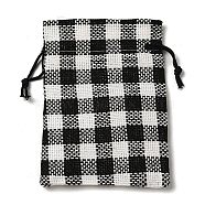 Cloth Imitation Burlap Drawstring Bags, Tartan Gift Storage Pouches, Rectangle, Black, 140x100x8mm(AJEW-D064-01A)