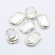 Natural Cultured Freshwater Pearl Beads, Edge Silver Color Plated Plated, Rectangle, Silver, 18.5~24x11.5~18.5x4~9mm, Hole: 1mm(X-PEAR-F006-70S)